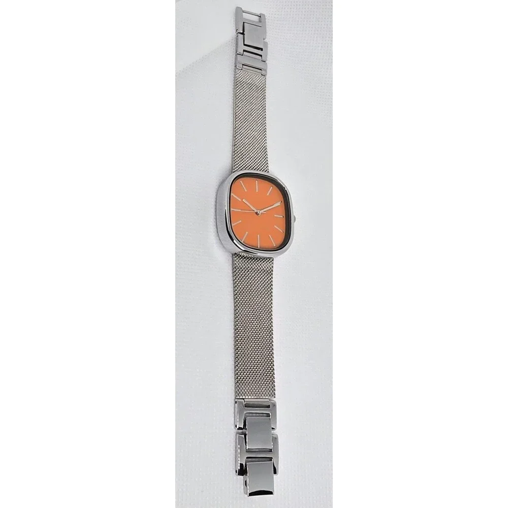 Women’s Bislay Minimalistic Orange Dial Silver Tone Case Mesh Band Watch 13 - Picture 6 of 8